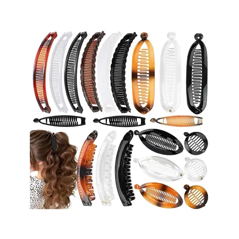 Hapdoo 21-Piece Transparent Banana Clip Set - 7-Style Volumizing Ponytail Comb for Women, 21pc Quick Styling Fun Hair Clips for Thin Hair