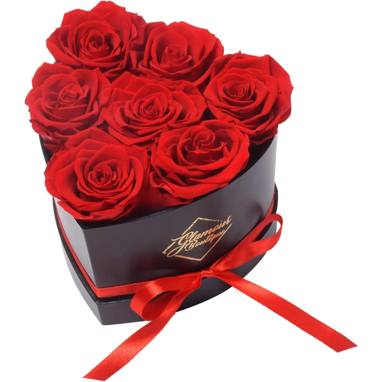 7 Flower Forever Heart Shape Box,  Day  For Mom, Eternal Preserved Roses  for Her,  bouquet, For Birthday, Anniversary, Girlfriend - Red