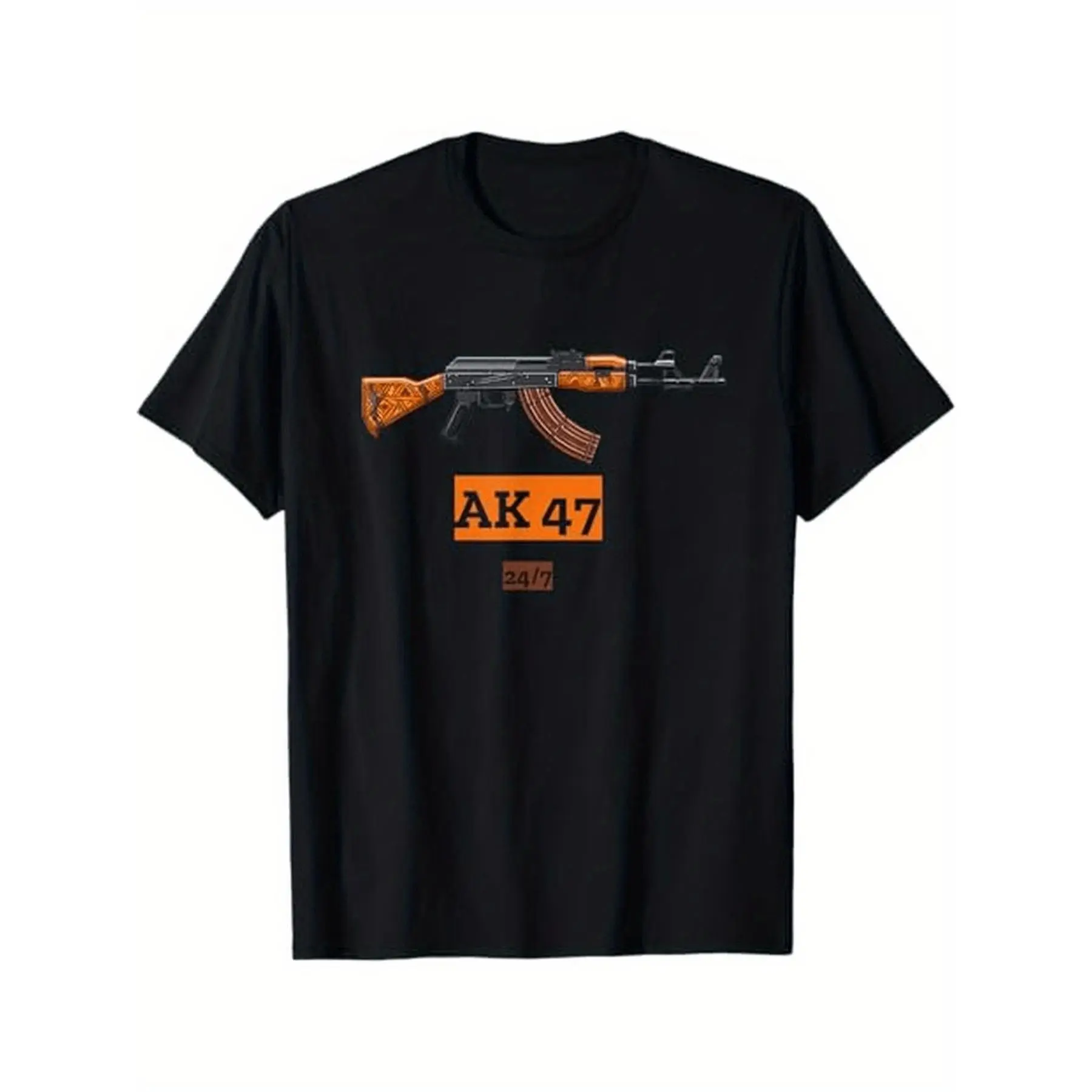[100% Cotton] 100% Cotton  Men's AK 47 Gun Pattern T-Shirt - Short-sleeved 100% casual crew neck T-shirt, featuring a realistic design, suitable for all seasons. Bold pattern T-shirt, shirt Black Friday. Men's patterned T-shirt - Lightweight and comfortab