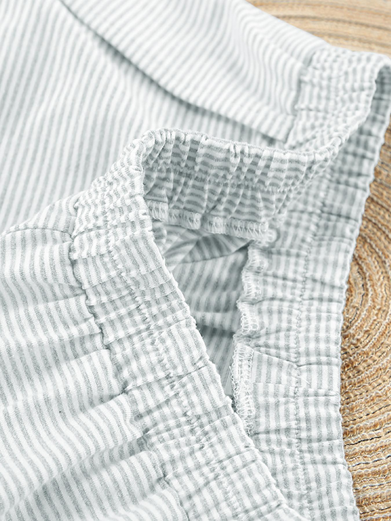 Women's Striped Print Drop Shoulder Tee & Wrap Split Shorts Pyjama Set, Casual Comfy Round Neck Short Sleeve T-shirt & Elastic Waist Shorts Pj Set, Summer Outfits