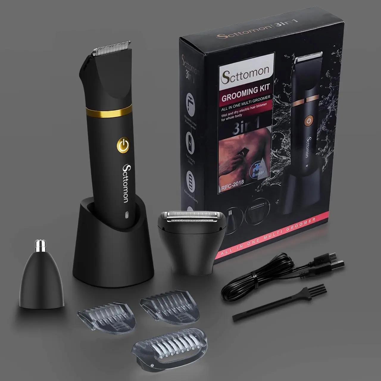 3 IN 1 Electric Electric Groin Hair Trimmer, Rechargeable Body Hair Trimmer,Waterproof Hair Trimmer for Arm Leg Armpit,Body Shaver Nose Hair Trimmer Cordless 3 in 1