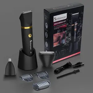 Men's Grooming Kit Electric Hair Trimmer Shaver Razor Set, Rechargeable Groin Hair Trimmer, Intimate Pubic Trimmer, Waterproof Body Hair Trimmer, 3 Interchangeable Blades, Valentine Gift, USB Rechargeable Trimmer, Multifunctional Hair Trimmer