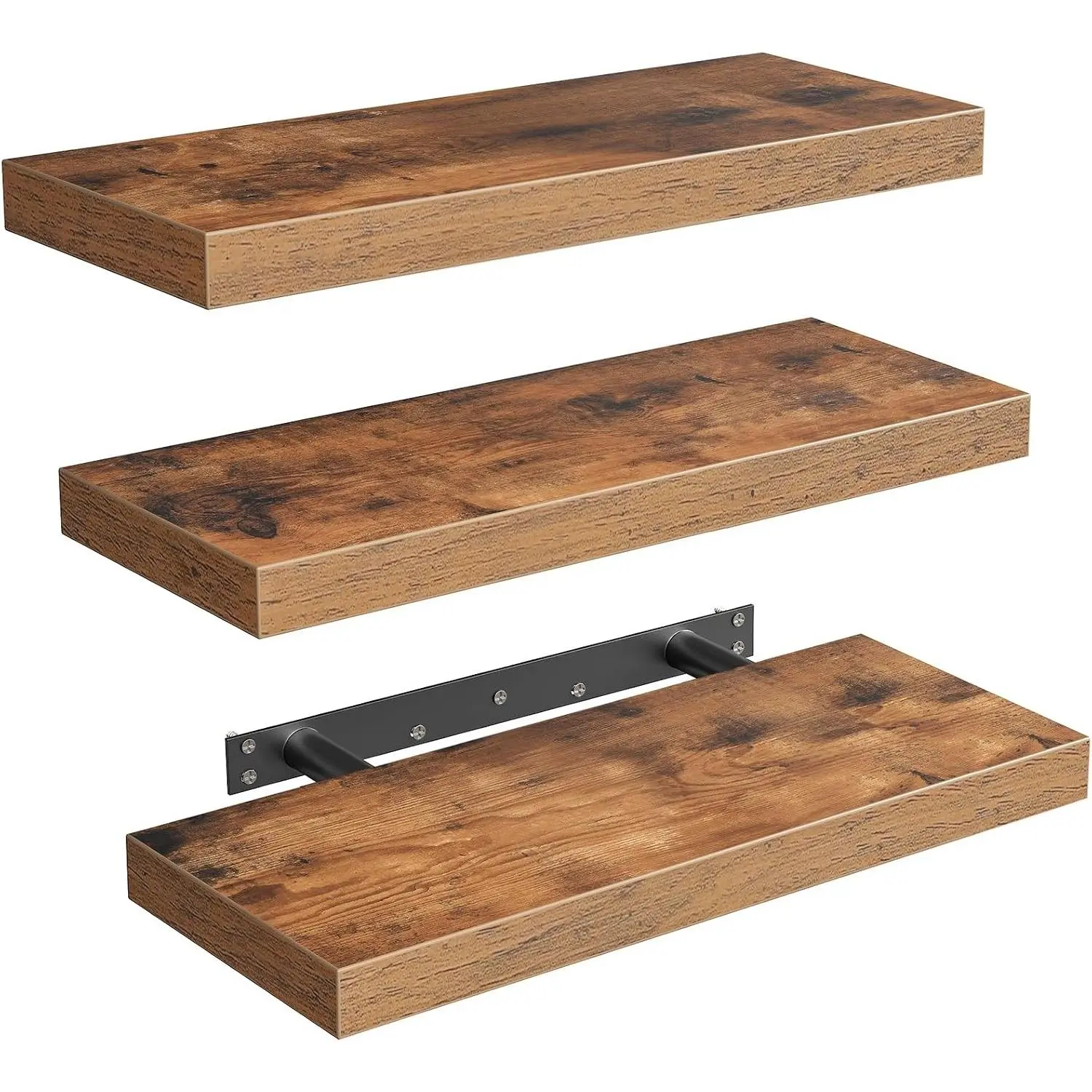 Floating Shelves for Wall, 1.5" Thick Wall Shelf Set of 3 with Invisible Brackets, 15.7L x 7.9W Hanging Shelves Farmhouse Home Decor for Bathroom, Living Room, Bedroom, Rustic Brown 4301BJP3BF