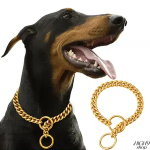 10mm Gold Cuban Link Dog Chain Collar – Heavy Duty Stainless Steel Slip Choker for Large Breeds, Durable Training Neckwear for Pitbull Doberman & Bullies