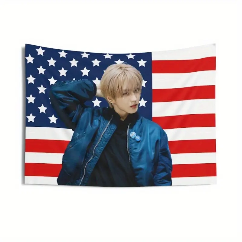 1pc of Jungwon Blue Jacket, American Tapestry, Enha Concert Banner, Enha Wall Hanging, Undoubtedly Enha, World Tour, Comes with a Free Installation Kit