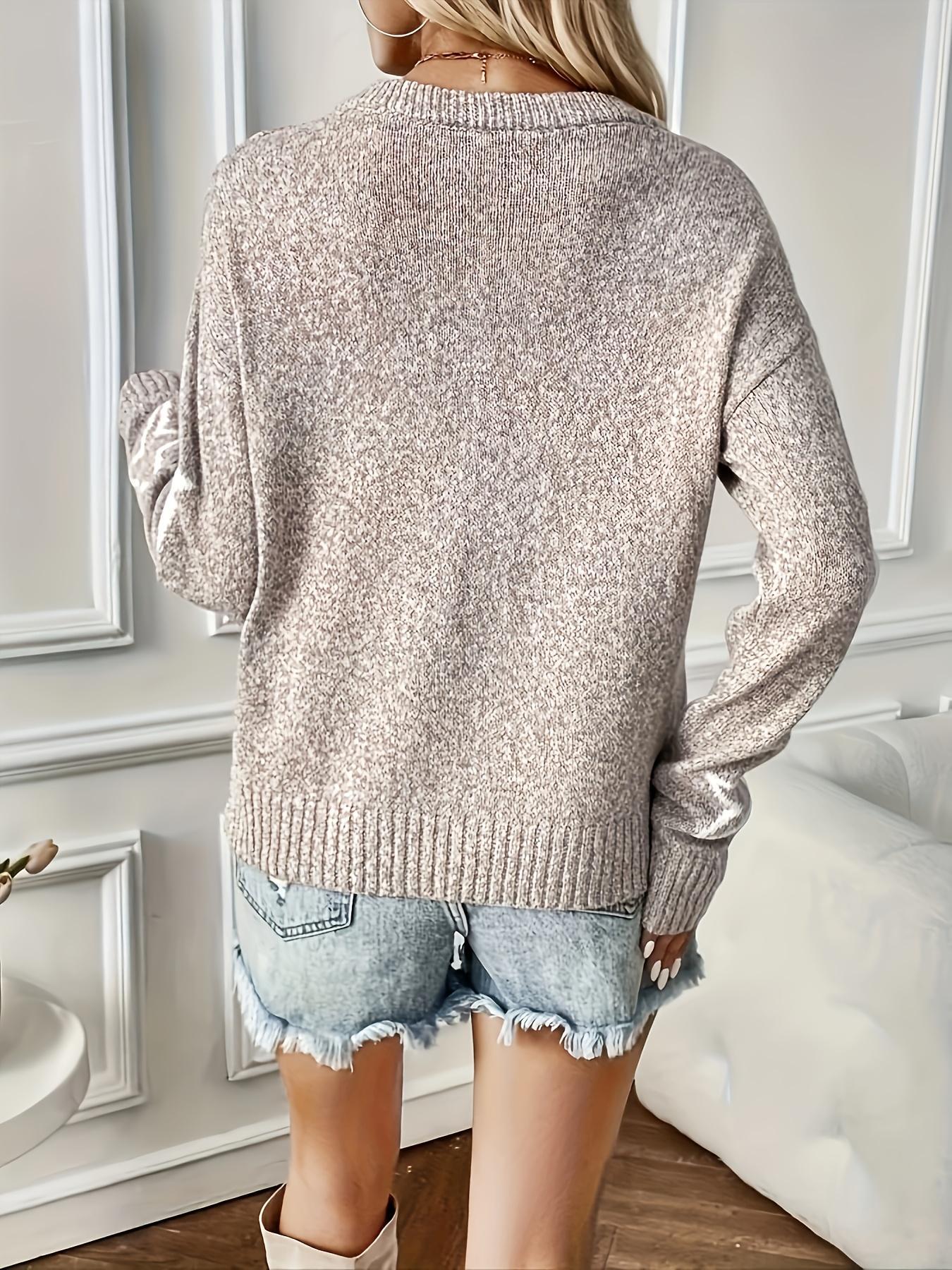 Women's Star Print Drop Shoulder Sweater, Casual Long Sleeve Round Neck Jumper for Fall & Winter, Fashion Ladies' Knitwear for Daily Wear, Tops