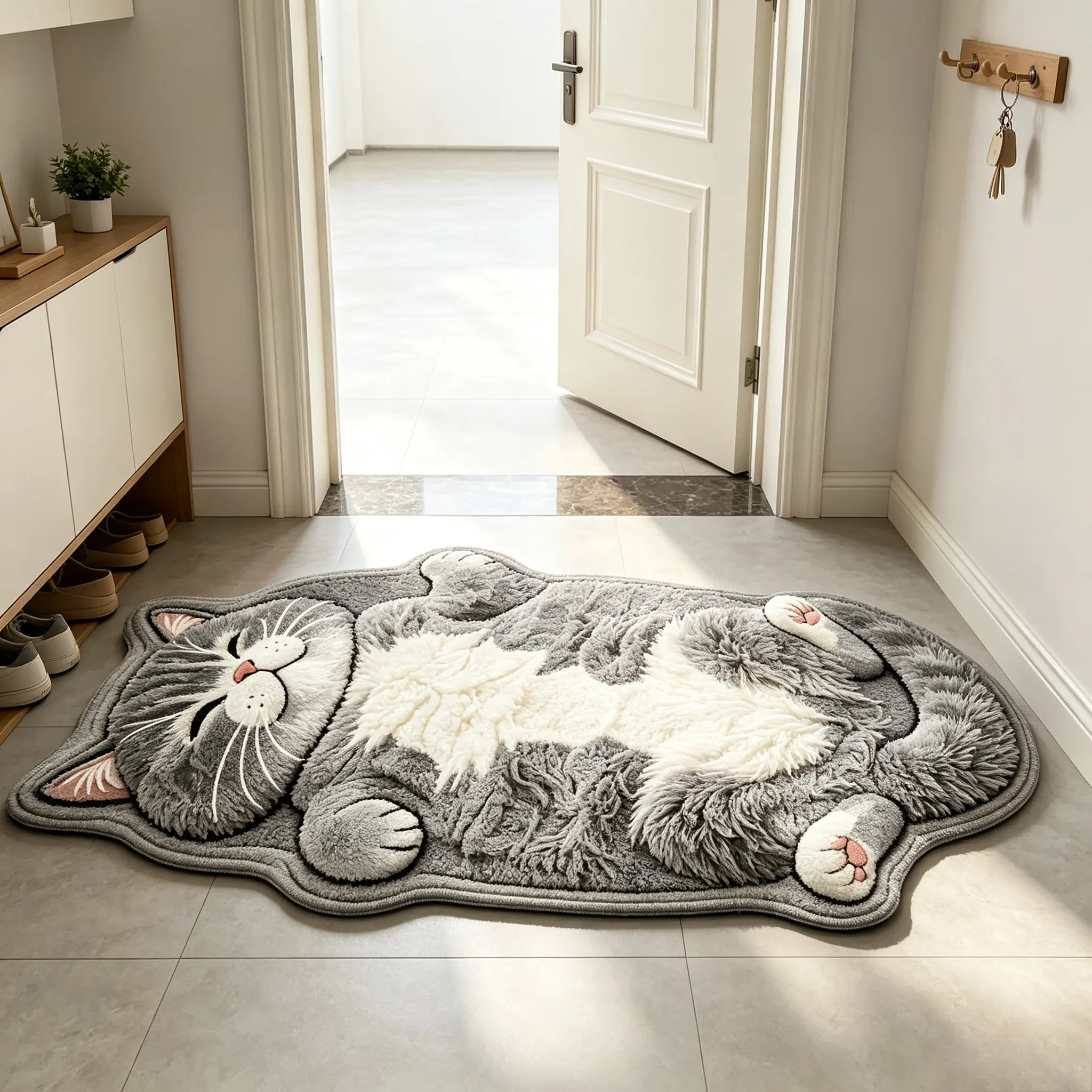 Cute Cat Shaped Animal Pattern Rug, Comfortable Hand Wash Only, Ideal for Living Room, Bedroom, Study, Bathroom, Kitchen, Hallway Decor