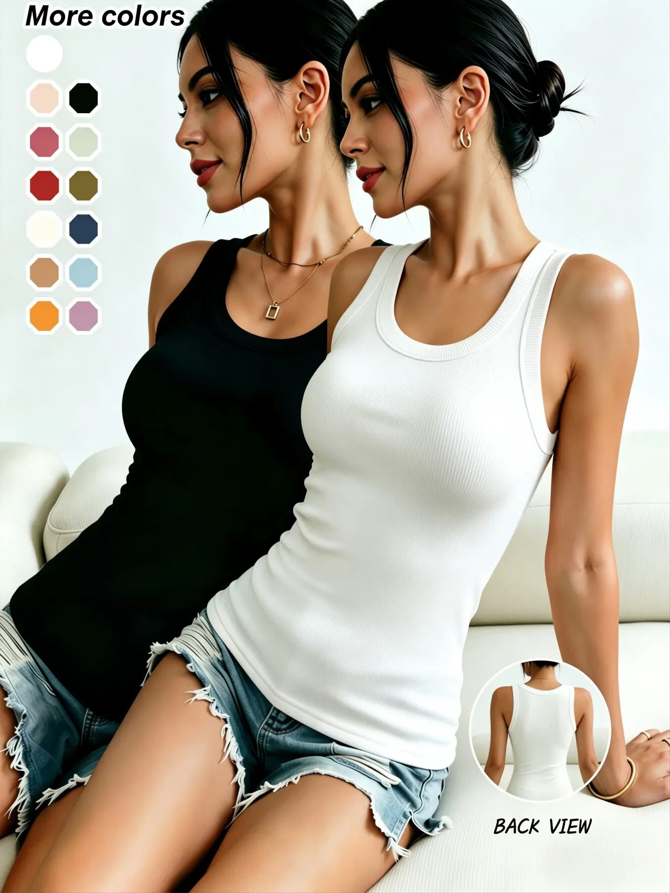 2-Pack Women's Solid Round Neck Slim Fit Sport Vests, Breathable Sweat-Wicking Sleeveless Top, Ideal for Casual Sports and Hiking