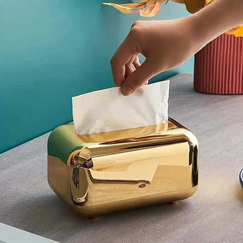 🧻 Modern Electroplated Gold Tissue Box Cover
