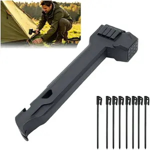 Camping Hammer with 8 Pegs, Tent Stake Driver, Puller & Bottle Opener with Storage Handle, Lightweight Mallet for Outdoor Hiking Camping Backpacking