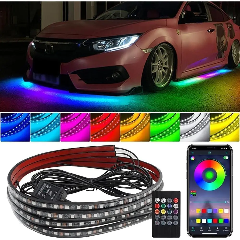 Underglow LED Lights for , 4 count   Underglow Kit with App & Remote Control, 16 Million DIY Colors Exterior Ambient Lighting  with  Mode, DC 12V - 47Inch x2 & 35Inch x2