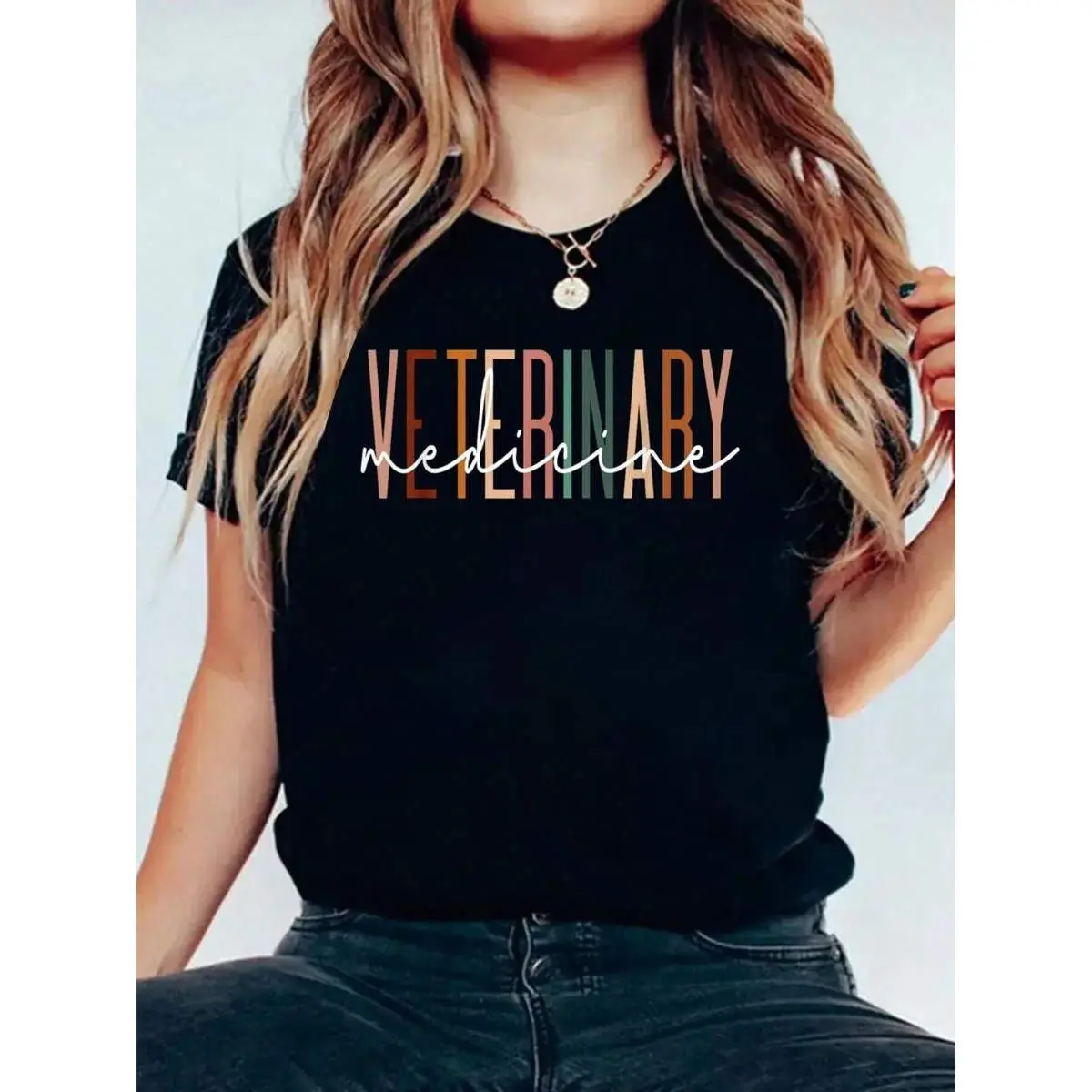 Veterinary Medicine Vet Med Veterinarian Appreciation T-Shirt Print  T Shirt For Summer, Women's Soft Short Sleeve Top, Stylish Comfy Tee For Women Graphic Tees