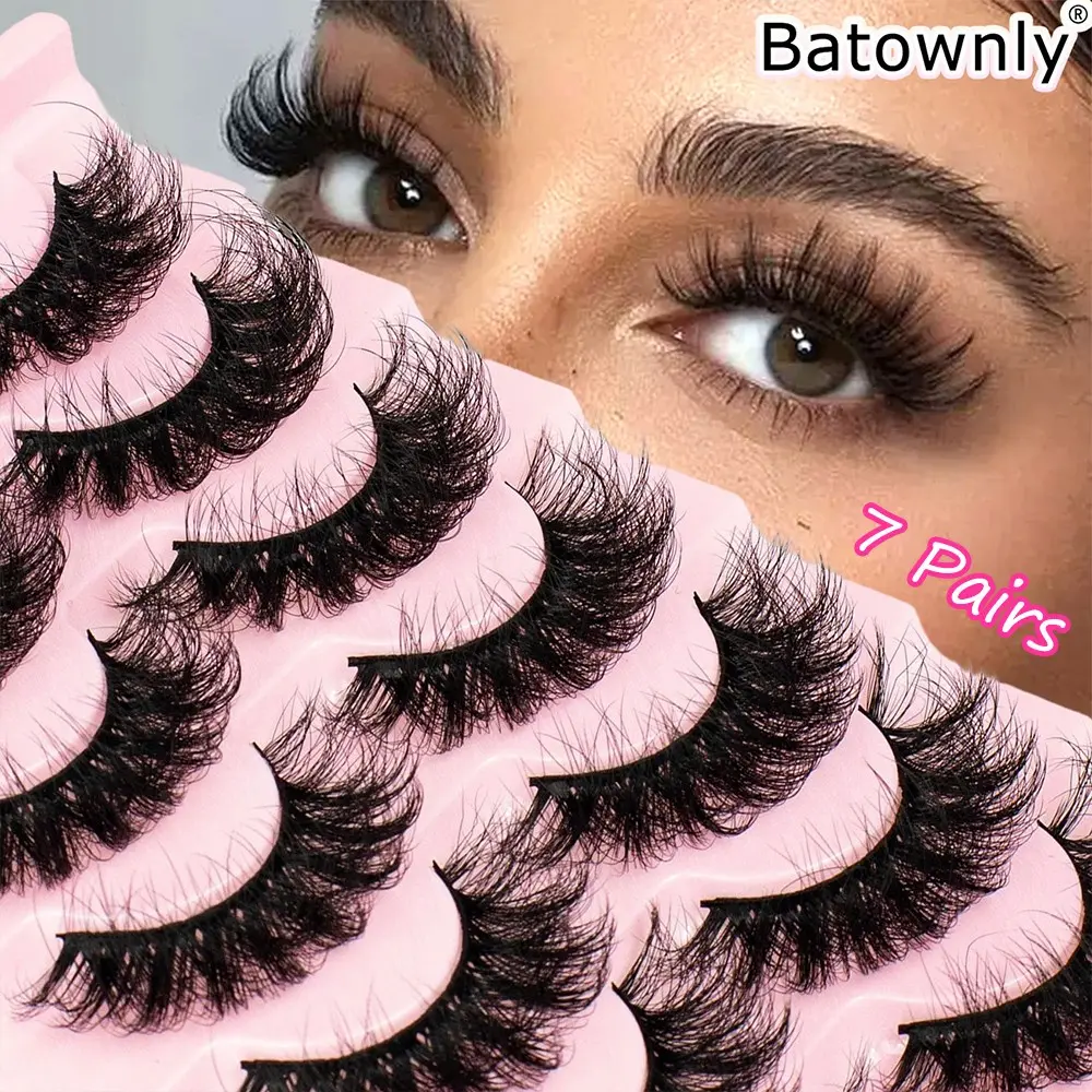 Explosive Voluminous False Eyelashes, 7 Pairs, 6D 3D Cross Dense Dramatic Lashes 20mm, Ideal for Cos Play Parties Travel