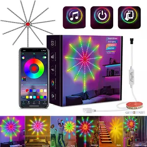 USB Powered Smart LED Firework Light, APP Controlled RGB Color Changing Strip, Adjustable Brightness, Wall Mounted, Holiday Decor