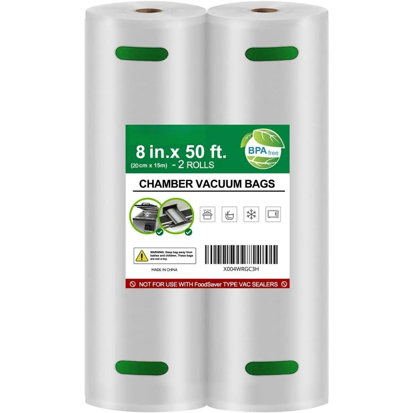 Chamber Vacuum er Rolls 8''x 50' 2 Pack - Commercial Chamber Machine Bags for Vacmaster & Avid Armor | Also for Nozzle-Type ers | , 3.5 Mil | Smooth Non-Textured