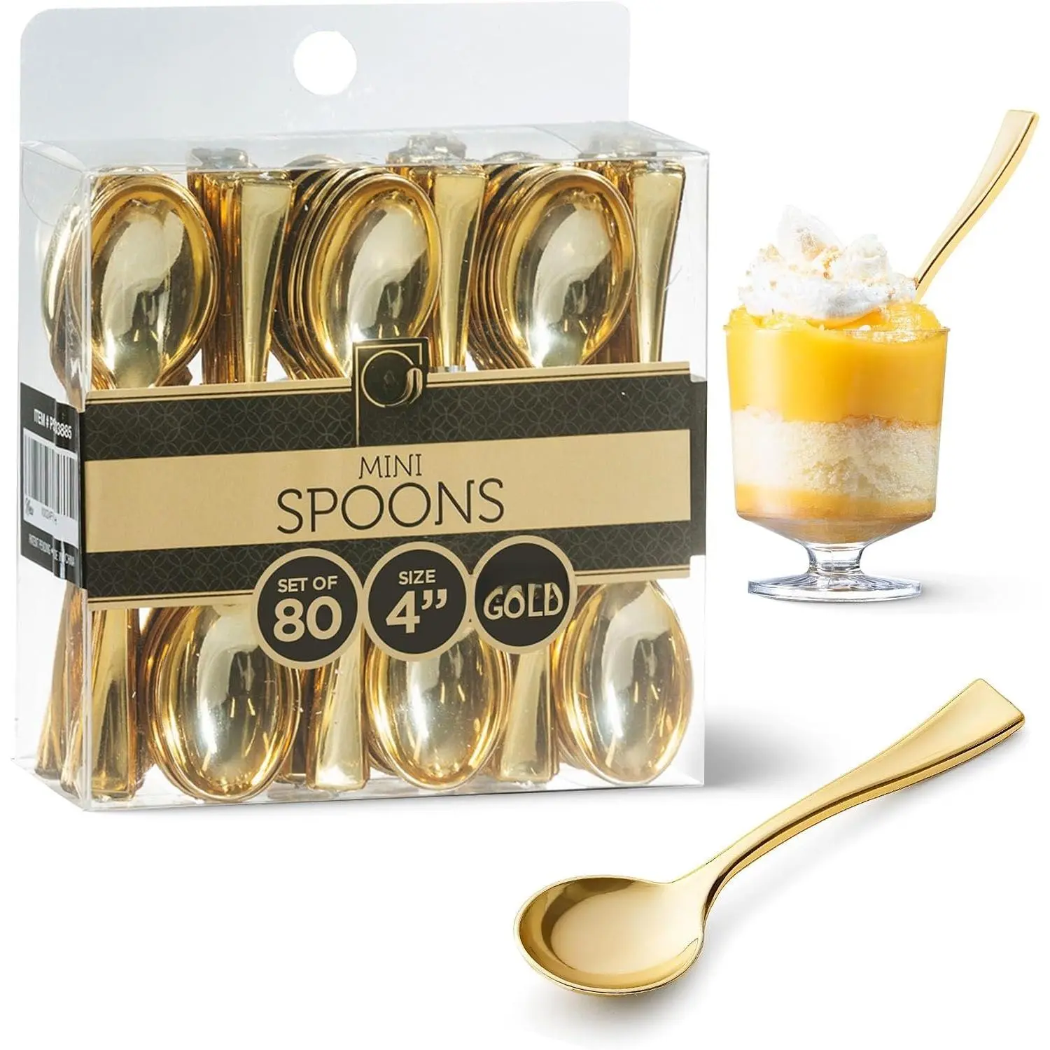 Plastic Mini  Spoons, 4 inch  Dessert Spoon Disposable, Small Plastic Spoons for Dessert,  Little Appetizer Spoon Golden (80 Pack)