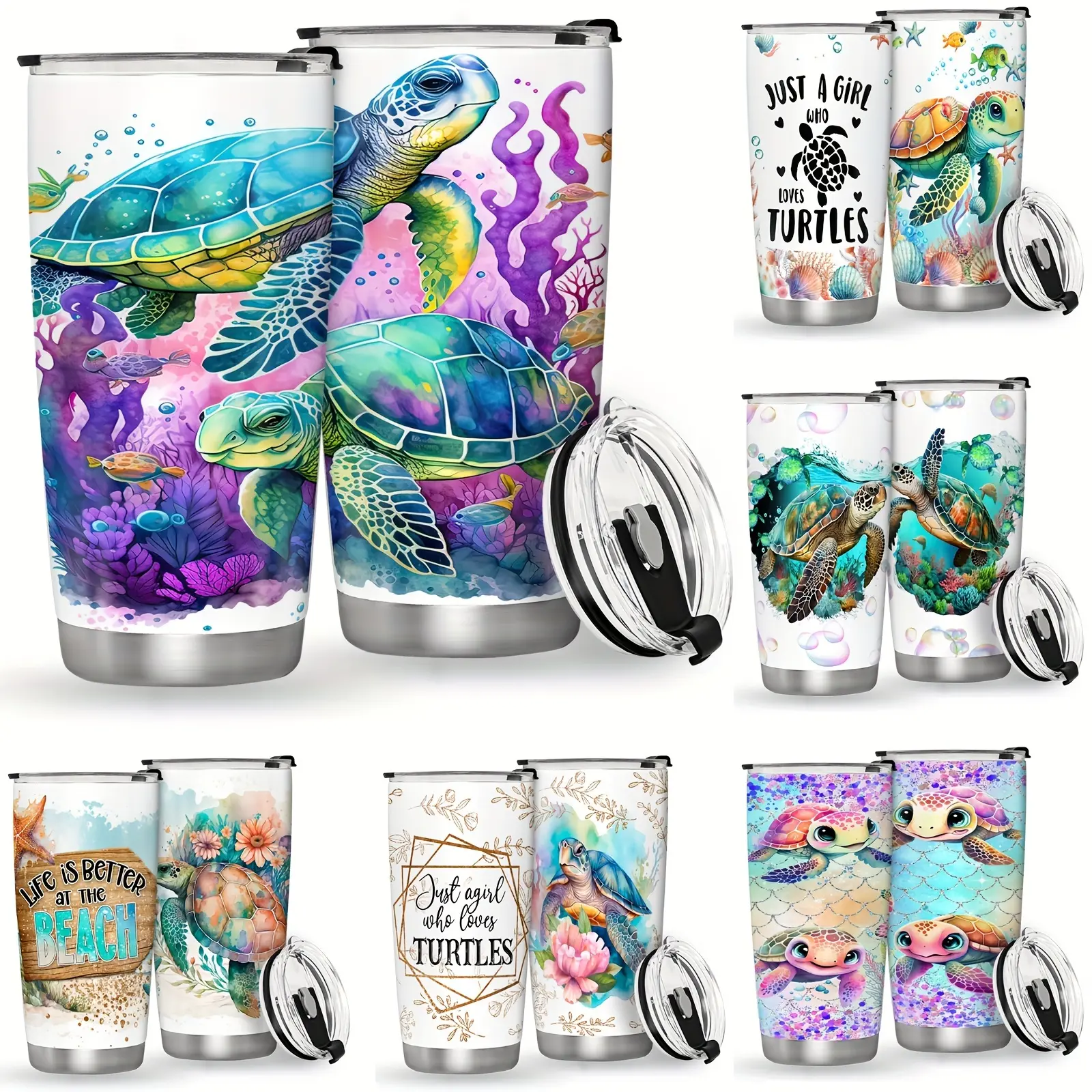 1pc 20oz(590ml) Double Wall Insulated Stainless Steel Tumbler, Sea Turtle Themed Travel Mug, Exquisite Drinkware for Turtle Lovers, Stylish Daily Cup for Women, Wonderful Present for Birthday, Christmas and Various Occasions, Portable Reusable Thermal Cup