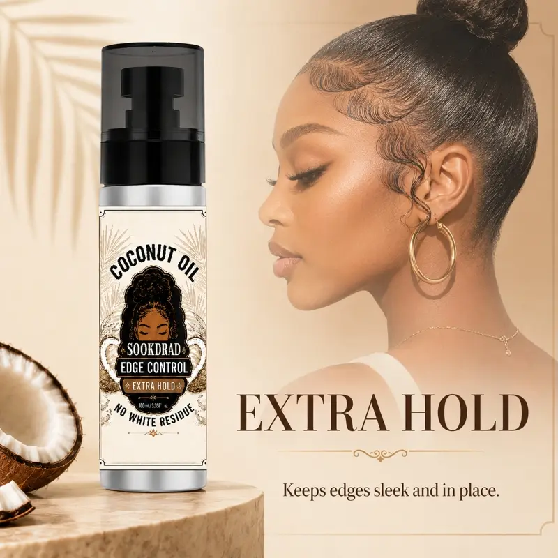 coconut oil edge control, extra hold, no white residue, for hair edges, 100ml/3.38fl.oz