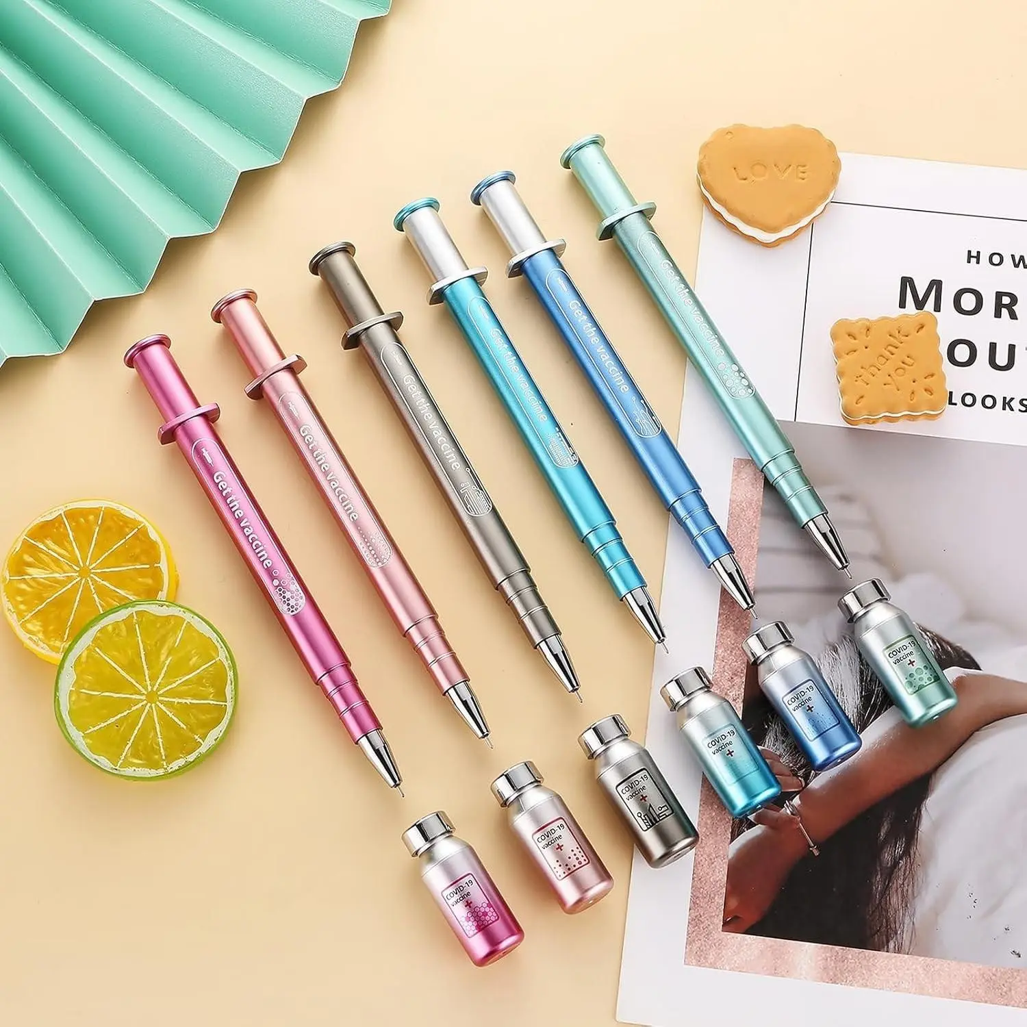 Exasinine Syringe Pens Luminous Syringe Gel Pen Gel Ink Pen Light Pen Beautiful Ballpoint Pens for Gift School and Office Party Supplies 6 Colors Pen Set