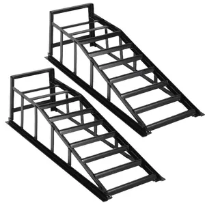 Heavy Duty Steel Car and Truck Service Ramps, 5 Ton (11,000 lbs) Capacity - Fixed or Adjustable Low Profile - Perfect for Oil Change & Maintenance - Portable Garage Vehicle Lift, 2 Pack - Non-Hydraulic