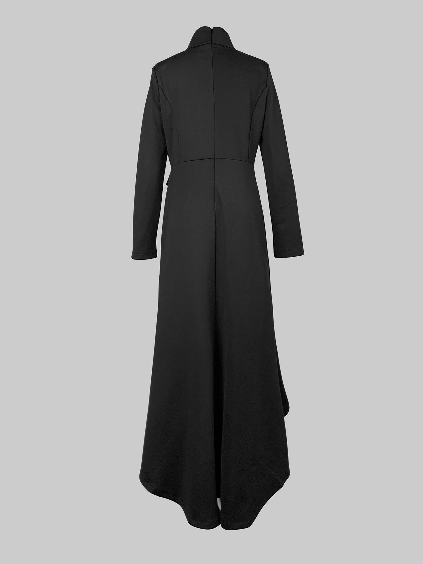 Women's Plain High Neck High Low Hem Dress, Chic Elegant Fitted Elegant Fashion Long Sleeve Dress for Daily Outdoor Wear, Women's Dress for Spring Fall, Elegant Fitted Dresses