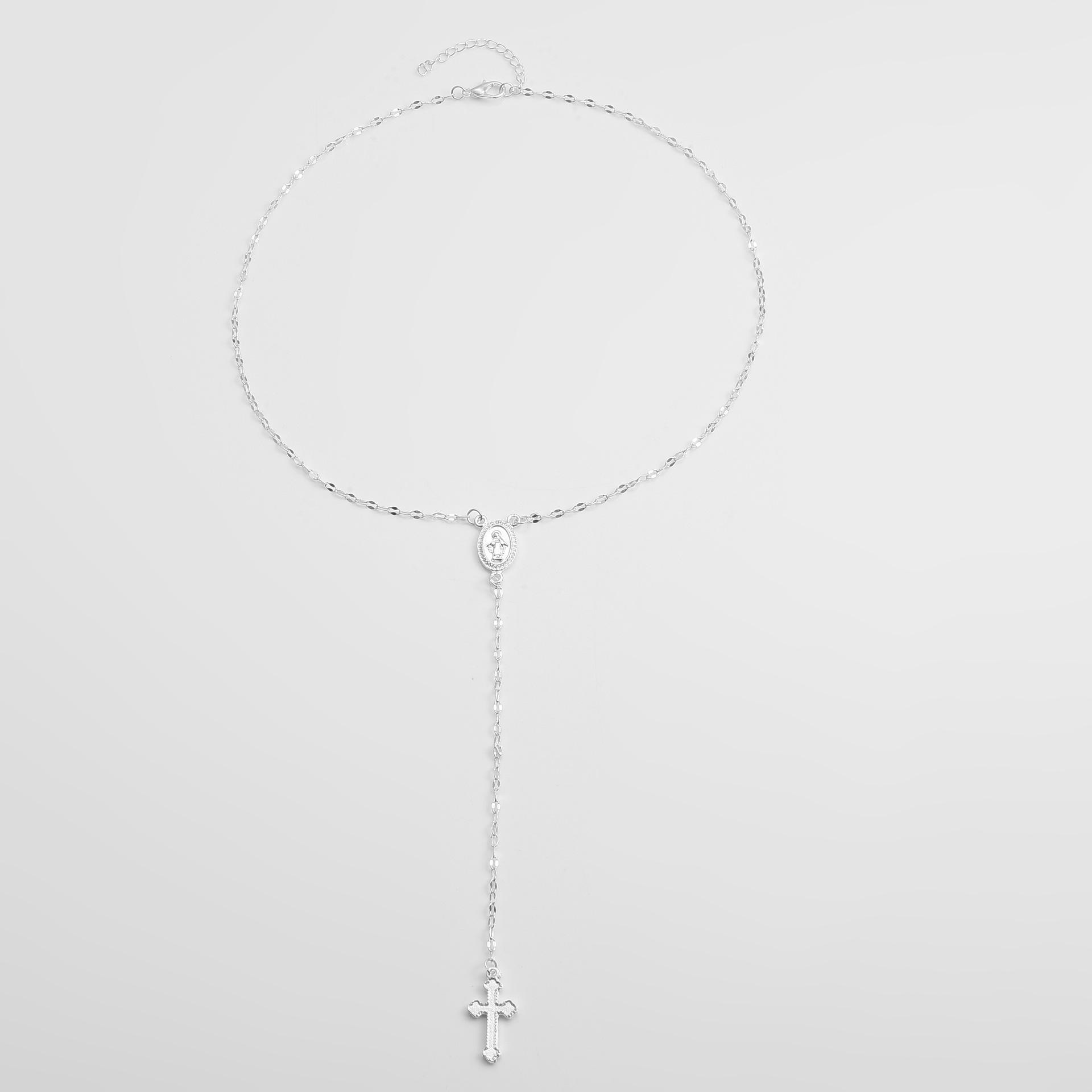 Gold Virgin Mary Necklace with Cross Dainty Y Chain Faith Jewelry Gift For Women Elegant Design Long Versatile Use