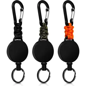 A Man's Tools Retractable Keychain 3 Pack Heavy Duty Carabiner Badge Holder Extendable Reel ID Badge Holders Retractable for Keys Ring with 60 cm Steel Cord and Lanyard (Black+Orange+Green)