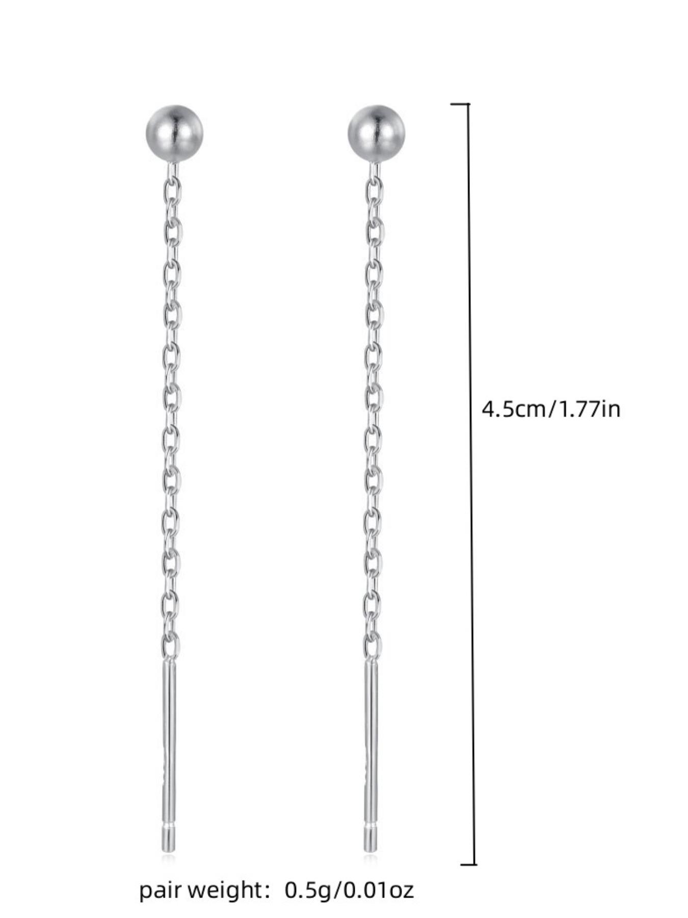 S999 Sterling Silver Round Bead Design Threader Earrings, Minimalist Line Earrings for Women, Trendy All-match & Exquisite Jewelry for Birthday Gift