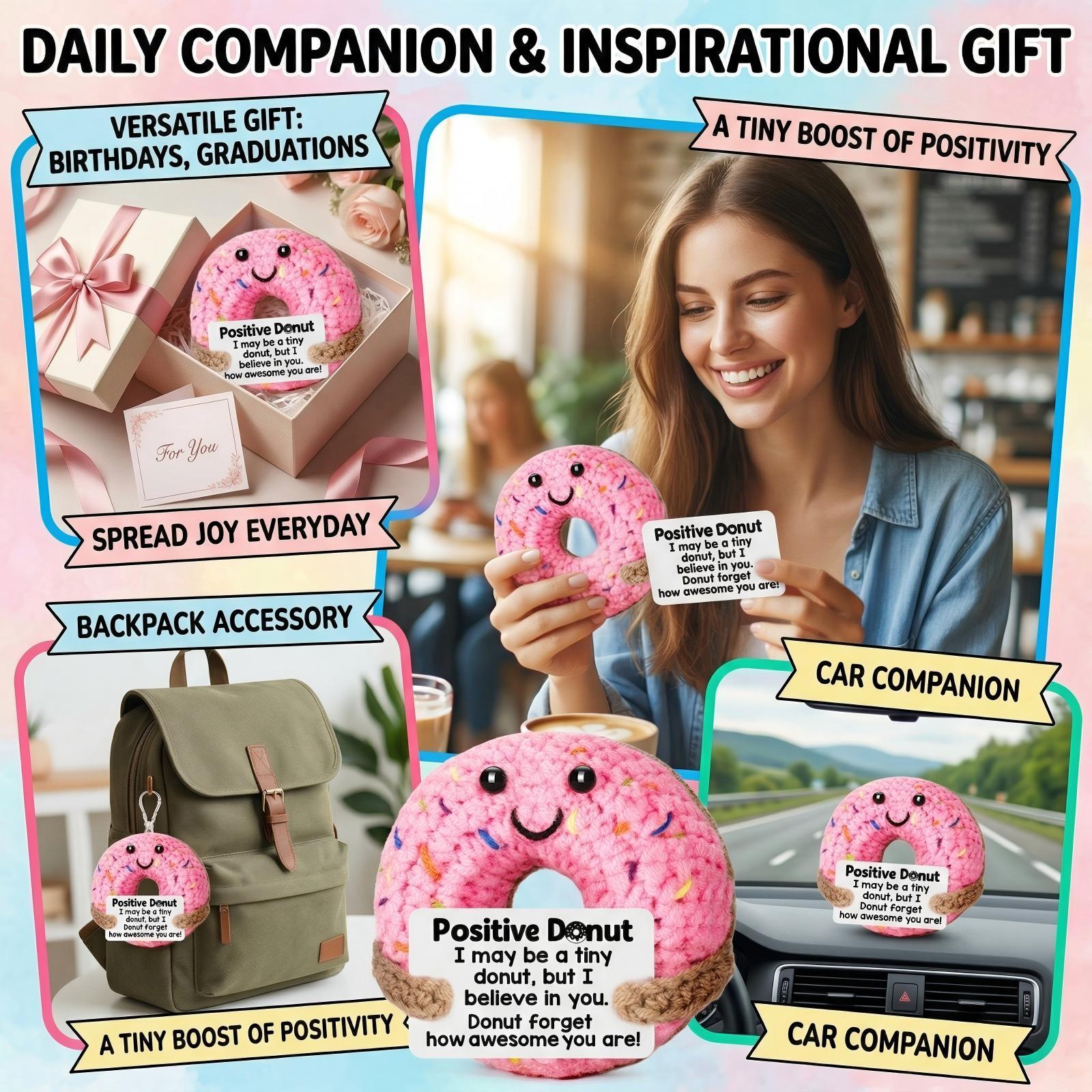 Kawaii Mini Handmade Knitted Donut Plush, Super Soft Squishy Stress Relief Toy, Cute Bag Charm Keychain Backpack Pendant, Aesthetic Desk Car Decor, Perfect Birthday Christmas Valentines Gift For Kids Girls Best Friends BFF, Unique Handcrafted Stuffed Anim