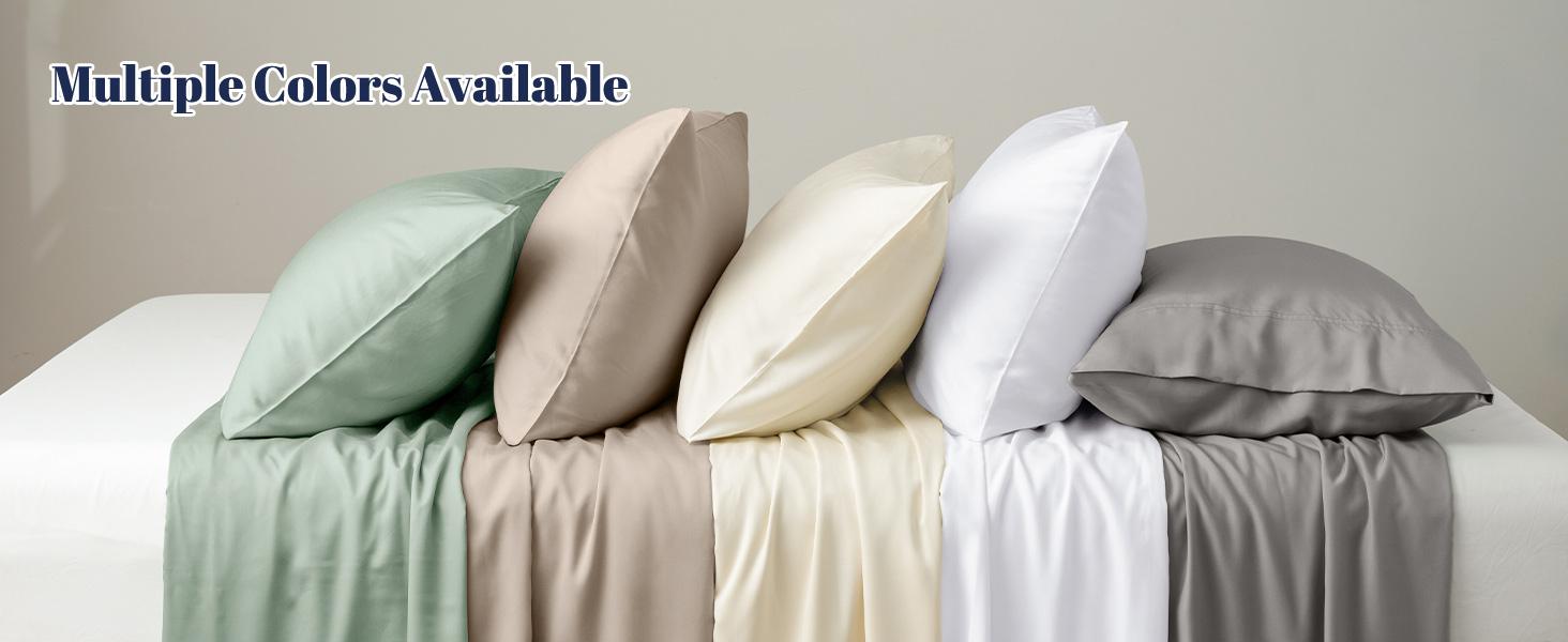 PHF 6PCS 100% Rayon Derived from Bamboo_ Sheets Set Queen Size, Cooling Sheets for Hot Sleepers, Wider Elastic Band & 16" Deep, Luxury Soft Breathable Bedding Set & Pillowcase, Natural