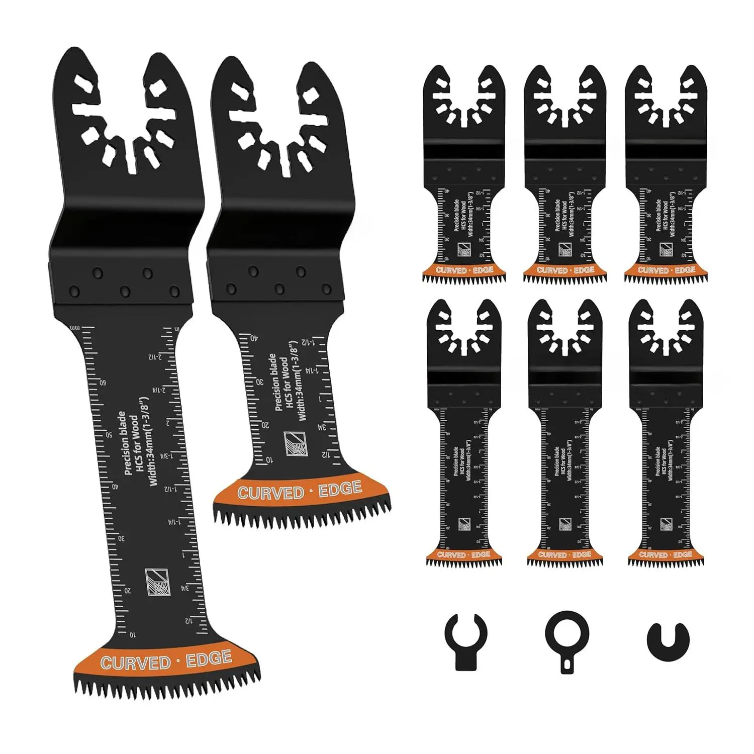 6pcs Curved Japanese Tooth Oscillating Saw Blades Set, Standard & Extra-Long Reach Set, Curved Edge Oscillating Multitool Blades Clean Cut for Wood, Plastic