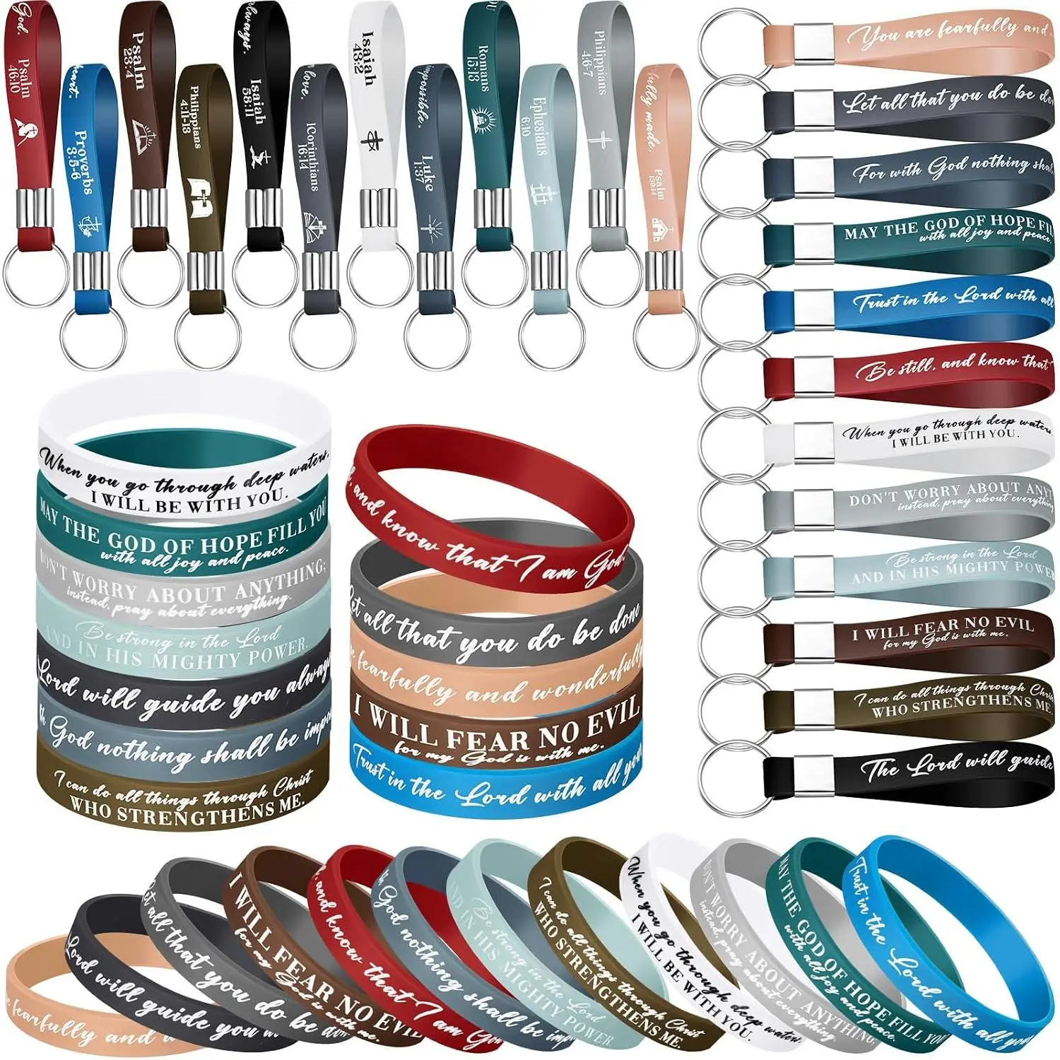 Verses Bracelets Bulk Scripture  Religious Bracelets Motivational Quote Rubber Wristbands Inspirational Christian  for Party Favors (Classic,Colorful,48 Pcs)