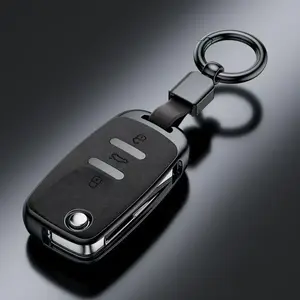 Latest Material PVC+PU Car Remote Flip Key Fob Cover Key Fob Case Shell Holder with Keyring for VW for Volkswagen Tiguan Passat Golf Jetta Beetle Caddy for Skoda Kodiaq Superb Octavia Accessories