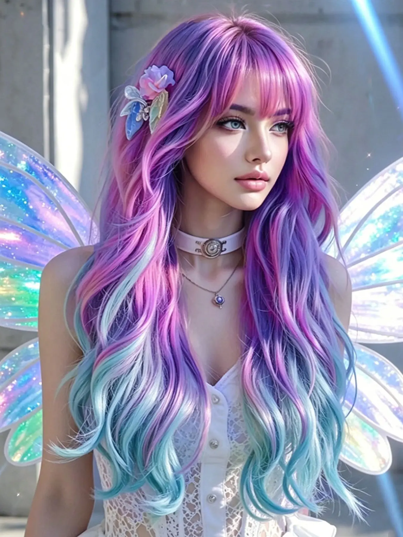 Summer Holiday Wigs 66 CM Rainbow Long Wavy Wig With Bangs For Women, Synthetic Heat-Resistant Fiber Body Wave Wig With Bangs, High Quality Ladies Wig Perfect for Beginners Party Halloween & Cosplay