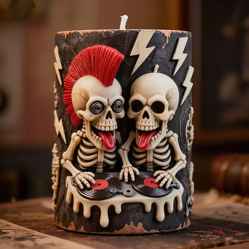 Dark Punk Crown Skull Dual Figure Silicone Mold, Halloween Candle Making, Home Decor, DIY Resin Casting Tool, P522 Model
