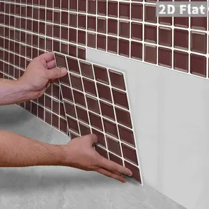 10PCS GST Solid Coffee Dark Brown Gloss Small Rectangle PE Foam Mosaic Stickers, Shockproof Wear Resistant Self Adhesive Wall Tiles for Home & Commercial Renovation