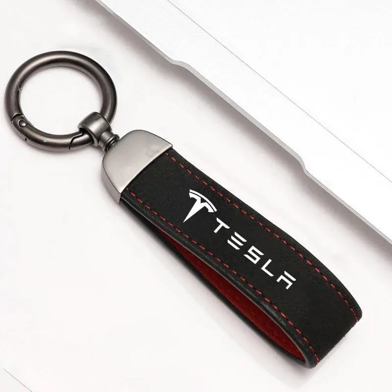 New Car Key Chain Luxury Genuine Leather Keychain Suede Keyring Accessories For Tesla Model 3 Model S X Y Roadster SpaceX