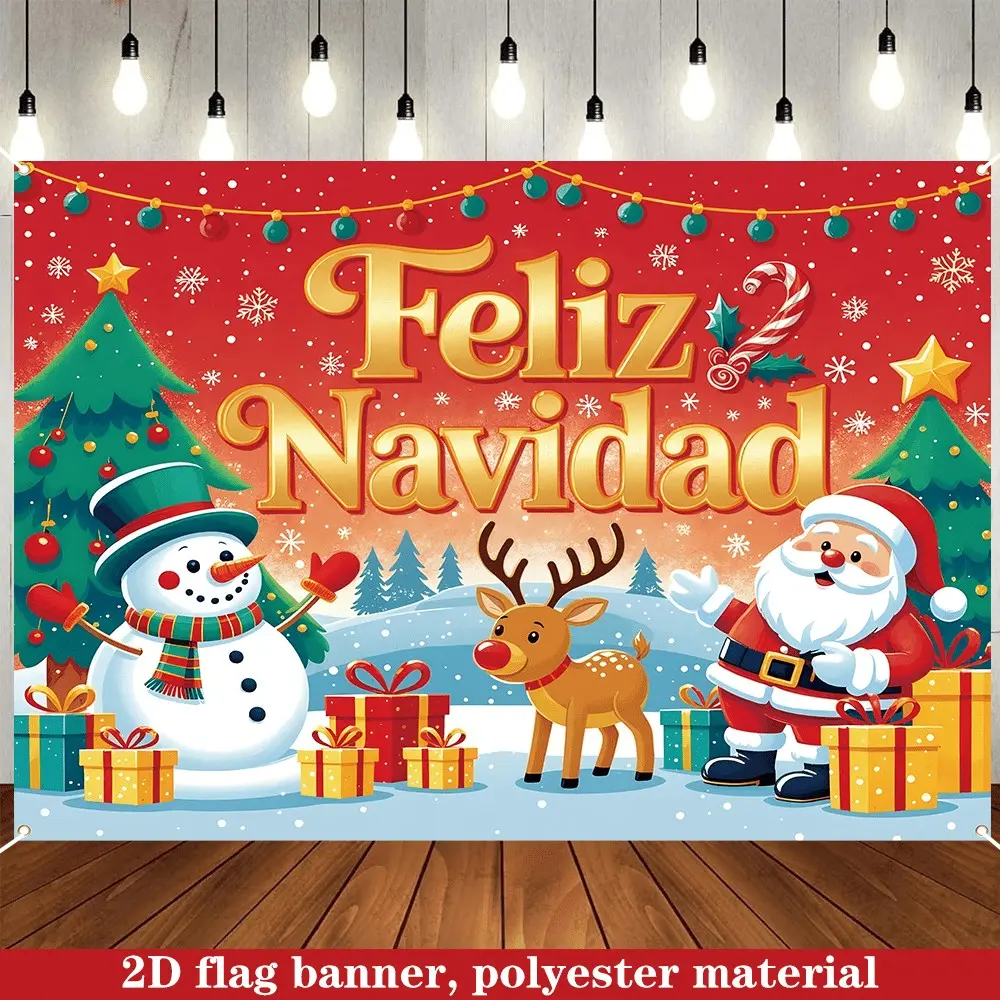 2D Flat Banner 1pc, Mexican Christmas Banner, Spanish Merry Christmas Decor, Santa Claus, Snowman, Reindeer, Party Decoration, Room Decor, Holiday Decor