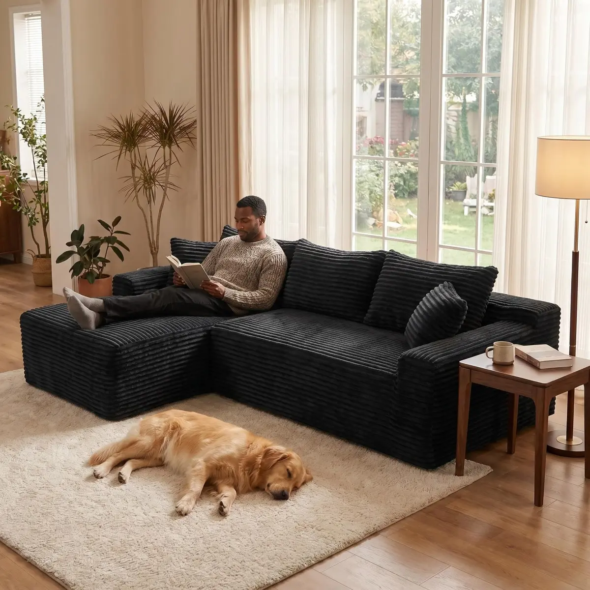 106.3" Cloud Modular Sectional Sofa Couch with L-Shape Chaise,Modern Minimalist Upholstered Couches for Living Room Bedroom,Deep Seat Corner Couch,No Assembly Required