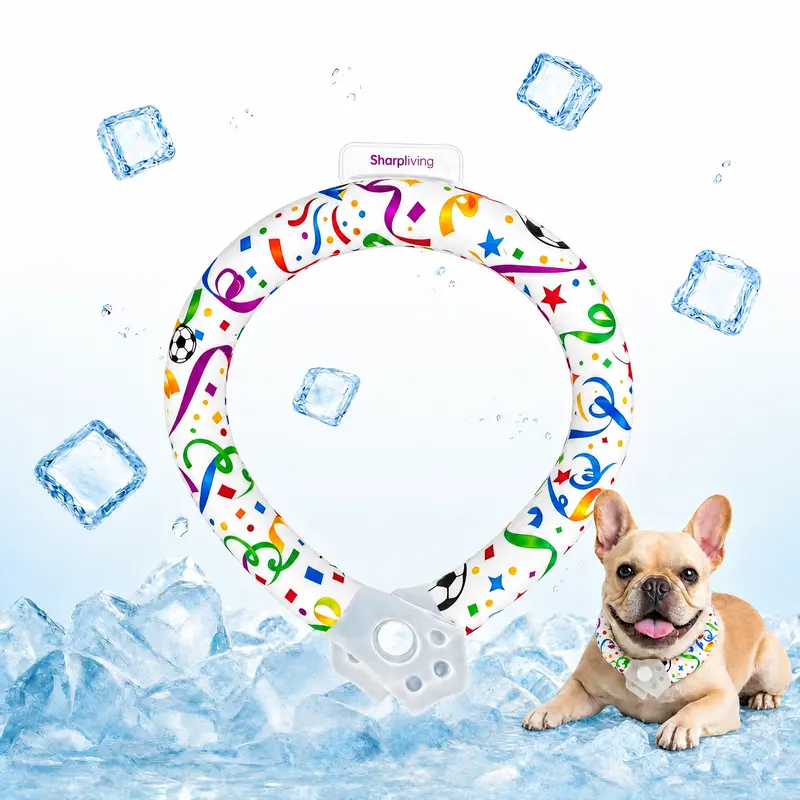 Reusable Chew-Resistant TPU Dog Cooling Collar - Eco-Friendly Vibrant Print with 64°F Advanced Phase Change Material Ice Ring, No Condensation Sweat-Free Neck Wrap, Fast Freeze Chill for Small/Large Dogs, Summer Beach Trips Daily Walks Customized Collars