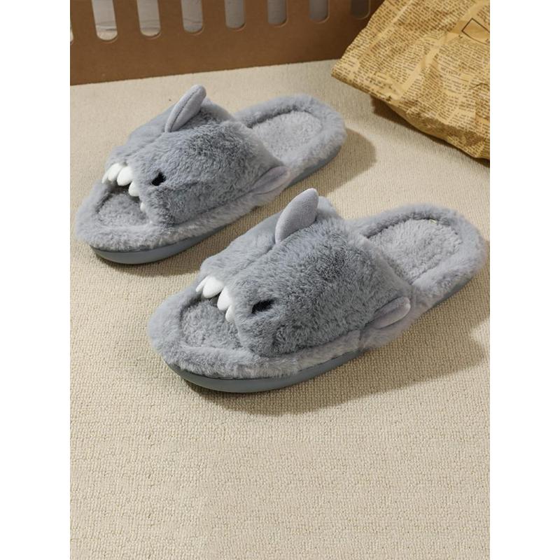 (New)2024 Cute Plush Shark Slides for Men, Soft Fuzzy House Slippers, Warm Anti-slip Slippers, Boy's Kawaii Comfort Walking Shoes, Footwear