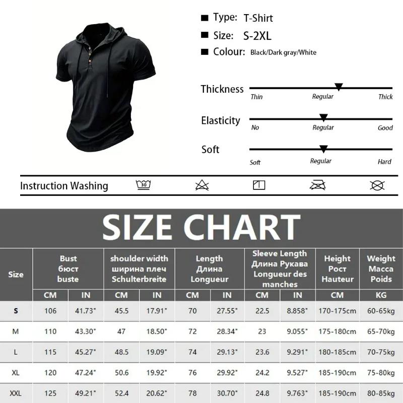 Kyn Apparel Men's Henry Shirt Solid Color Casual Short Sleeve Hooded Polo Shirts Summer Fashion Breathable T-shirt Streetwear Men Clothing