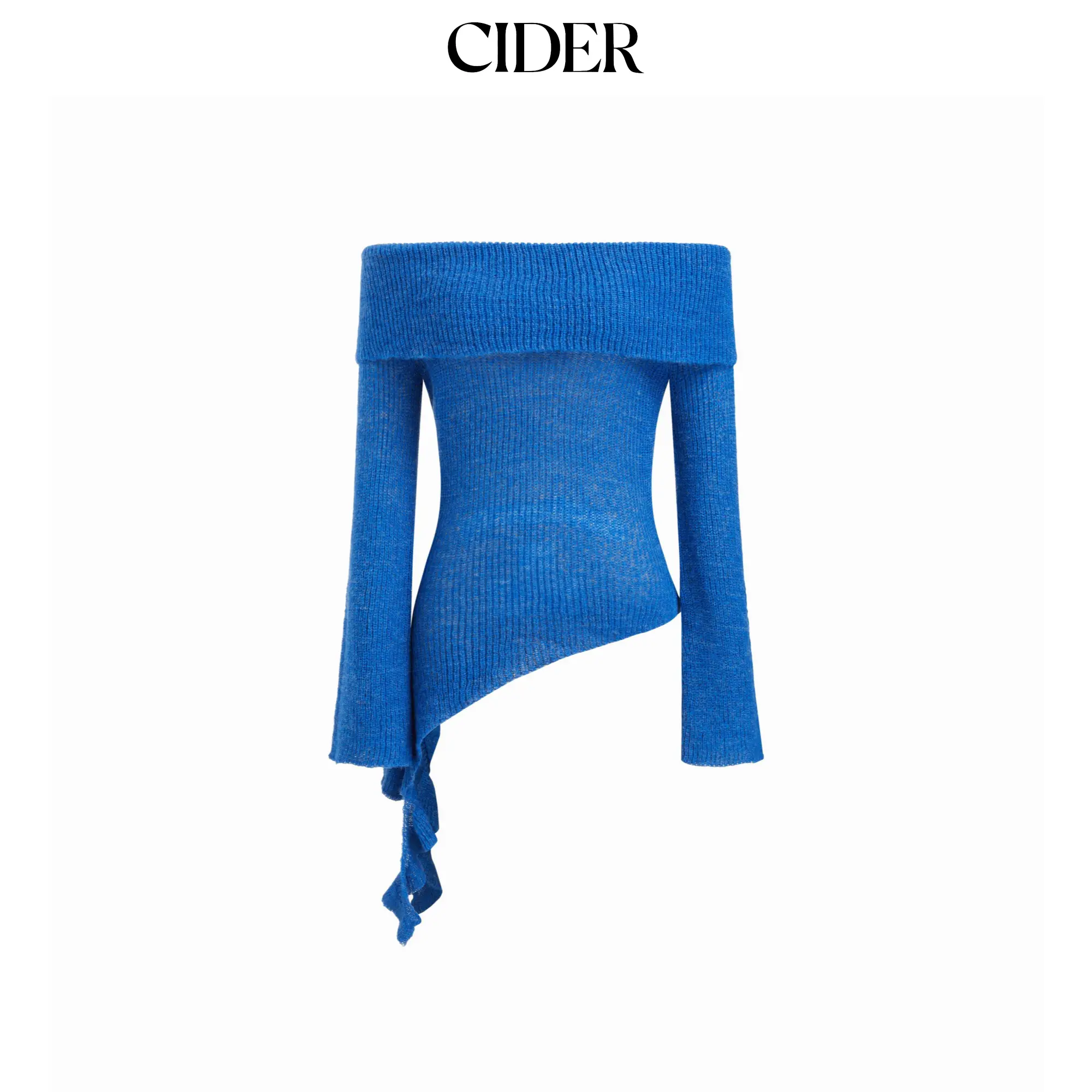 Cider Knit Wool-blend Off-shoulder Long Sleeve Ruffle Trim Asymmetrical Hem Top SohoChic
