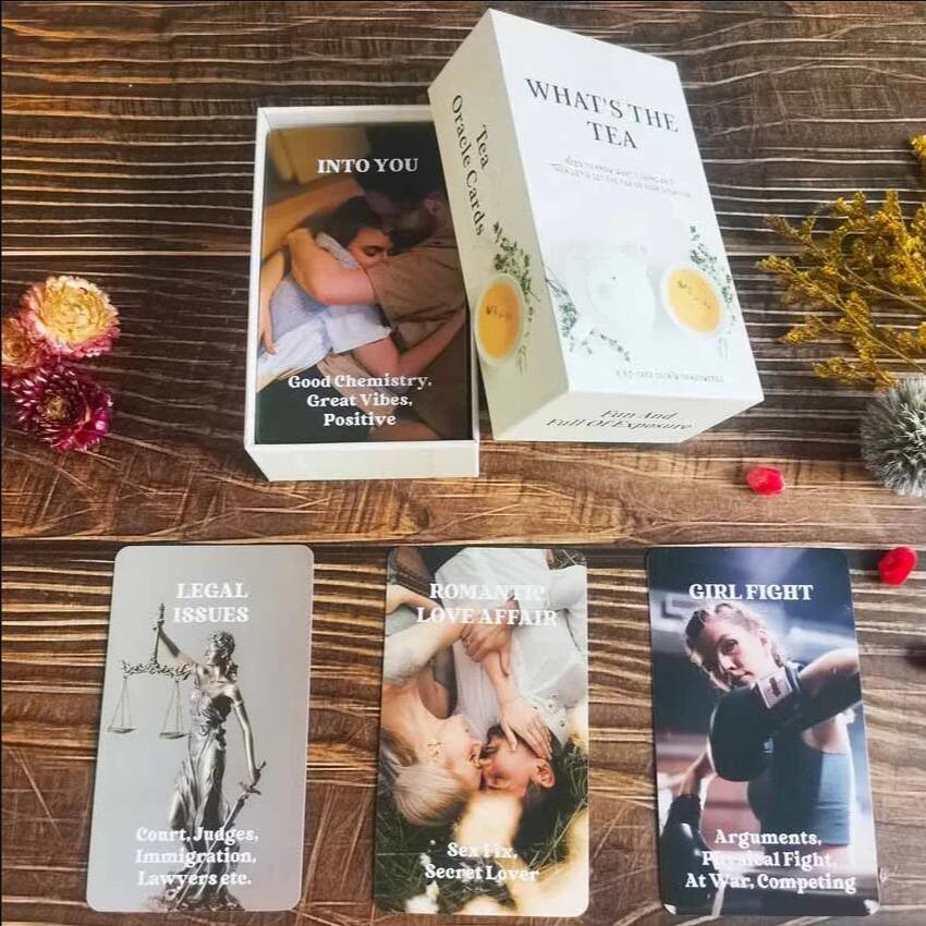 What's the Tea Oracle Card Deck, 1 Set Divination Cards for Beginners, Durable Tarot Cards, Party Tarot Cards Fortune-Telling Game, Tarot Card Decks, Card Games for Teens