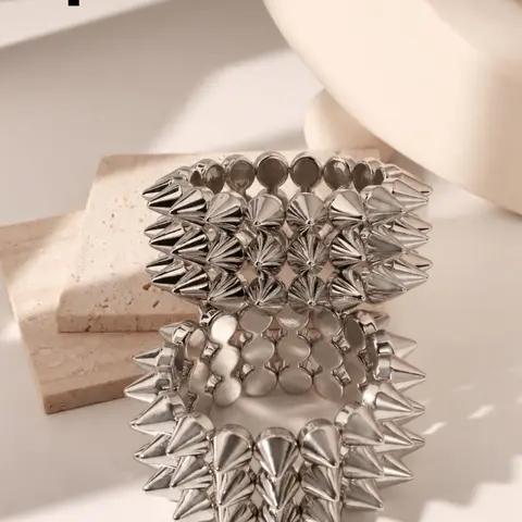 2pcs Punk Spike Bracelet Set, Studded Cuff Bracelets for Everyday, Parties & Music Festivals, Geometric Alloy Bangles, Chunky Stackable Bracelets