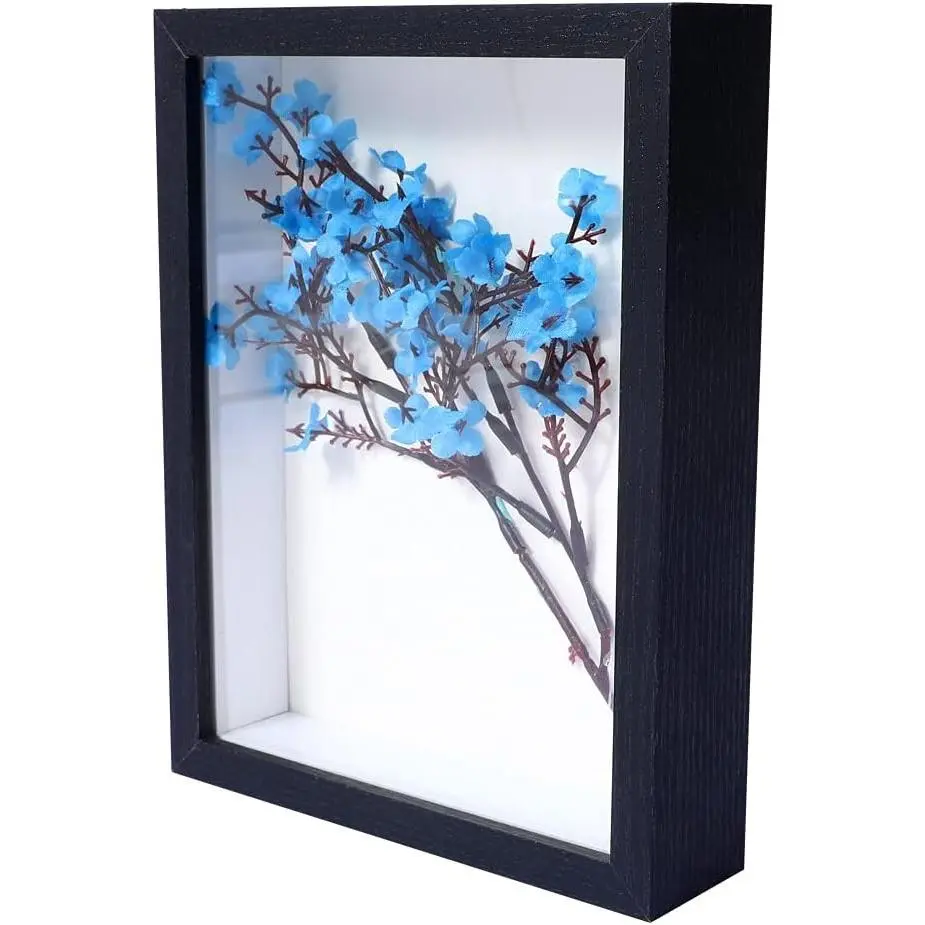 4x6 Black Small Wood Shadow Box Frame with Glass - Home Decor Wall Room Decor Display Case for Dried Flowers, Tickets, Medals, Photos