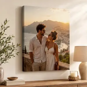 Custom Travel Couple Photo Canvas Wall Art, Personalized Vacation Portrait Picture Poster Print,  Photo Decor Poster Print, Bedroom Living Room Entryway Apartment Wall Decor Gift, Anniversary Valentine Engagement Housewarming Present