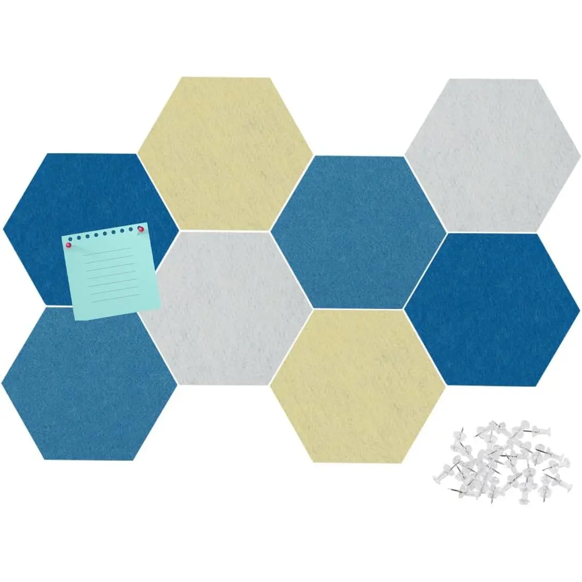 Felt Bulletin Board Tiles, 8 count Hexagon Wall Tiles with Removable Adhesive, 7.9×6.9 Inch Cork Pin Board for Classroom, , Office (Set A, Middle)