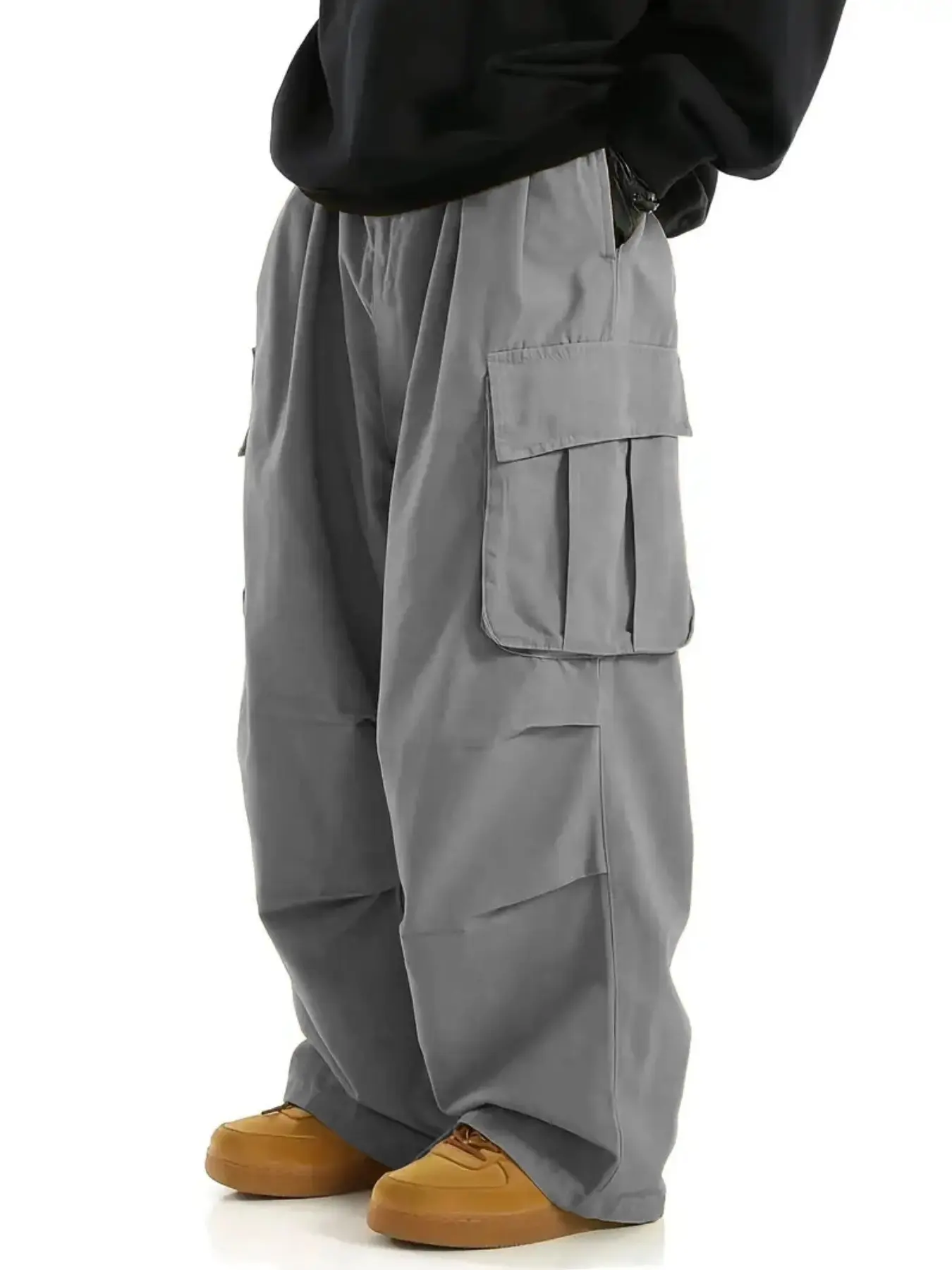 Men's Fashion Casual Loose Pants, Multiple Pockets, Non-Elastic Fabric, Solid Color Long Pants, Workwear, Perfect for Daily Use