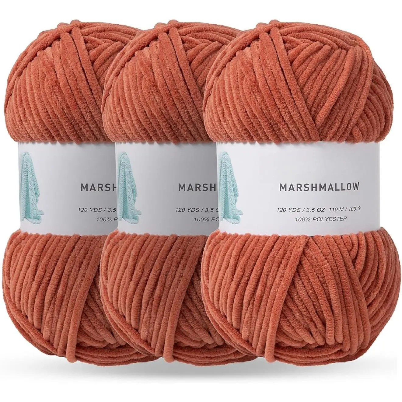 Marshmallow Yarn 3 count 3.5oz Soft Chenille Yarn for Amigurumi  Blanket Yarn: No Shedding Soft Easy to Knitting and Crocheting Bulky 5# Yarn 3 Skeins of 100g (Brown)